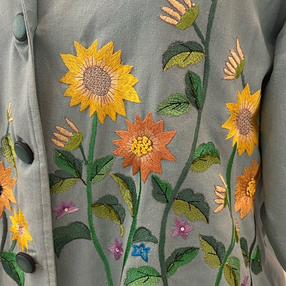 Bala Bala Womens Teal Blazer w Embroidered Colorful Flowers W Beads / Size M - Picture 4 of 16